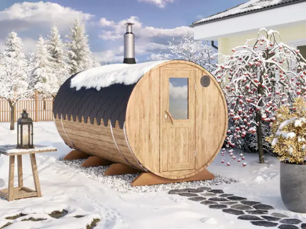 4m Fasssauna für 8 Pers. mit Vorraum Holztür